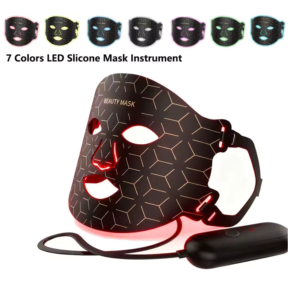 Home Use 7-Color LED Silicone Face Mask | Wireless Red Light Therapy Beauty Mask | Black & Pink