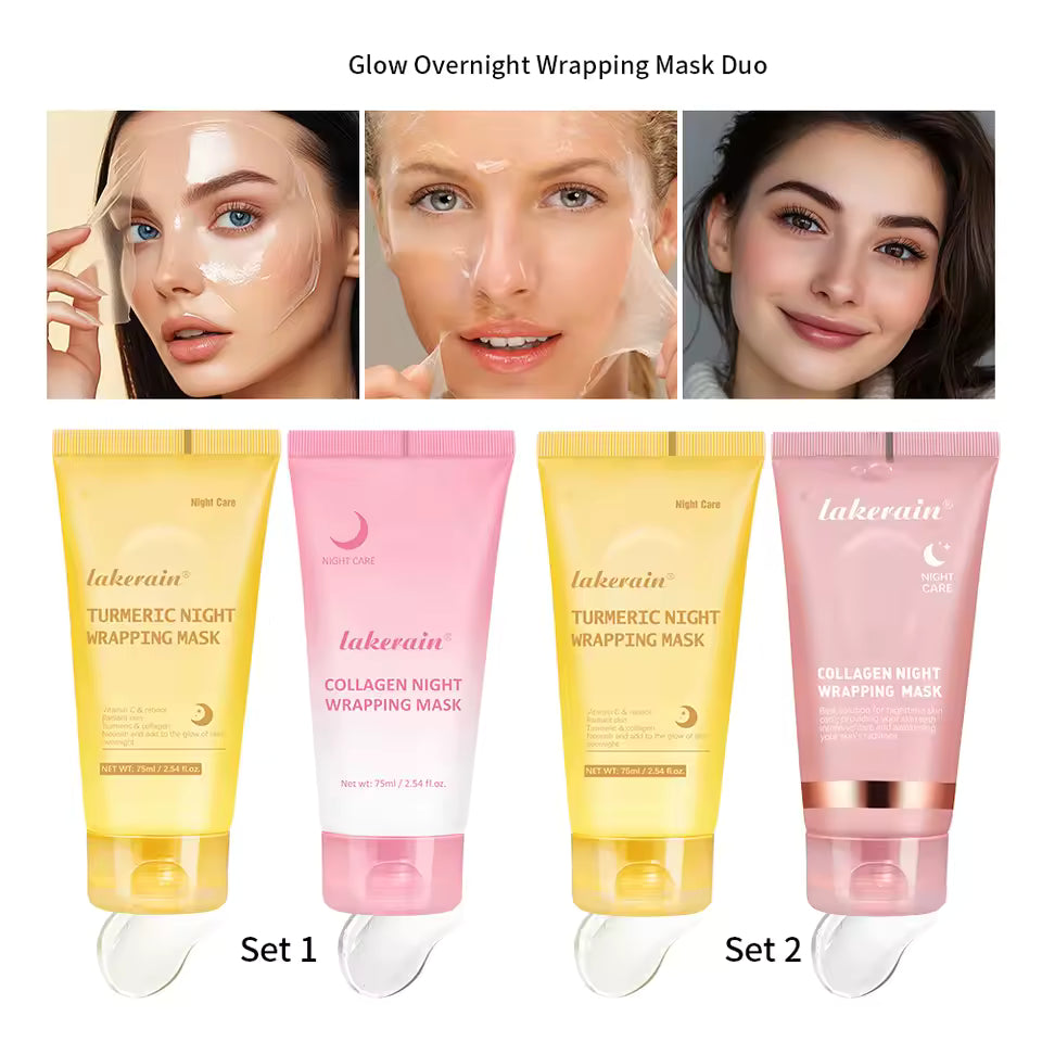 2PCS Turmeric & Collagen Night Wrapping Mask – Deep Hydration Sleeping Peel-Off Face Mask