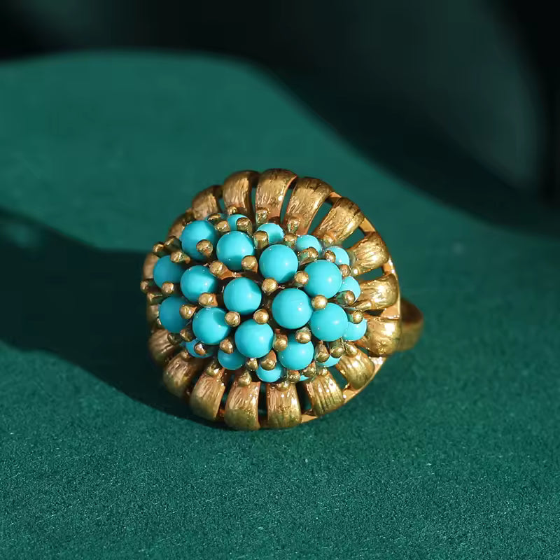 Victorian Turquoise Bloom Ring – 18K Gold Plated Adjustable Vintage Statement Ring