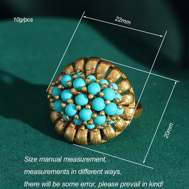 Victorian Turquoise Bloom Ring – 18K Gold Plated Adjustable Vintage Statement Ring