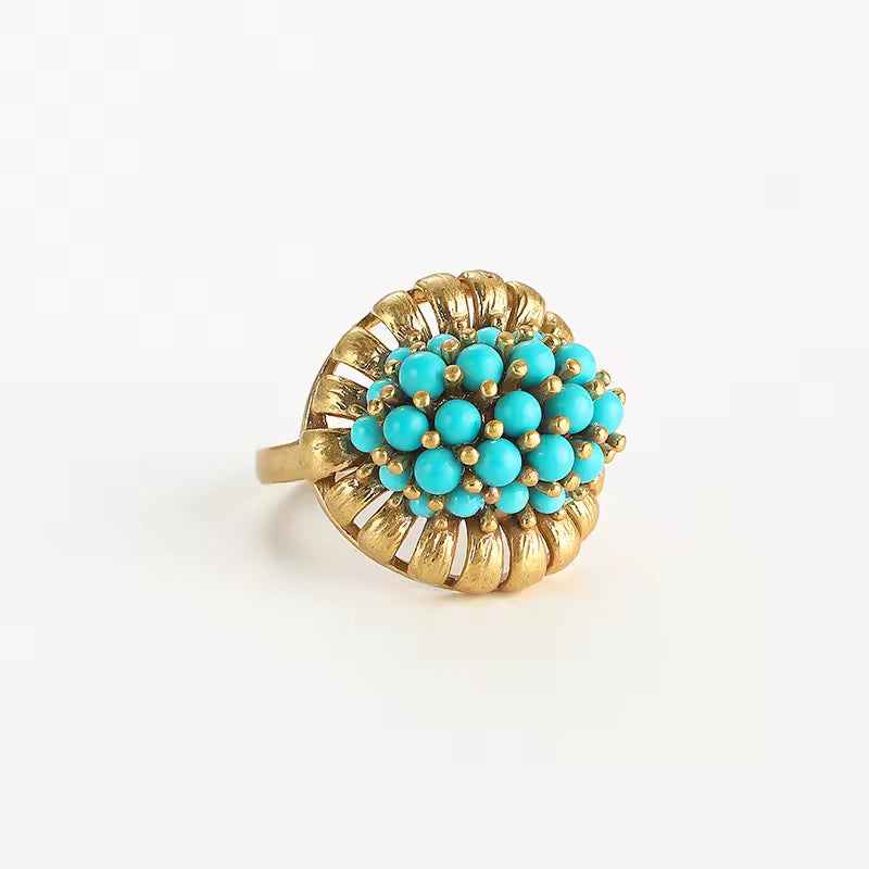 Victorian Turquoise Bloom Ring – 18K Gold Plated Adjustable Vintage Statement Ring